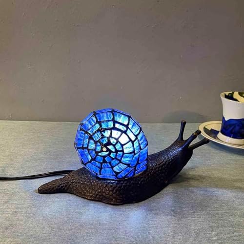 Bieye L10983 Blue Land Snail Tiffany Style Stained Glass Accent Table Lamp - Image 2