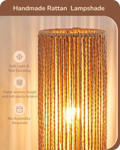 EDISHINE Rattan Table Lamp 9.85", Rosewood Color Wood Base, No Assembly - Image 3