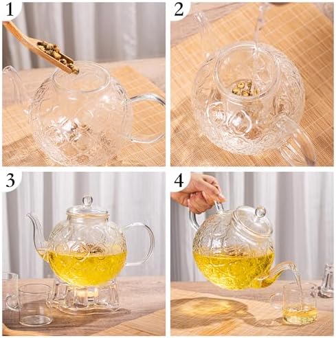 Glass Teapot with Removable Infuser-1500ml/50oz Clear GlassTea Pot for Stovetop, Borosilicate Microwave-Safe Glass Tea Kettle & Tea Maker for Blooming & loose Tea - Image 5