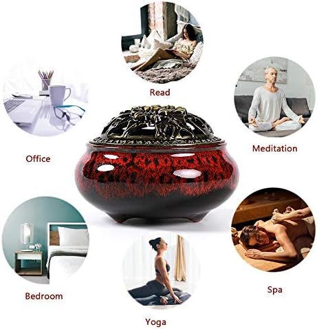Incense Burner with Calabash Incense Stick Holder - Porcelain Charcoal Censer for Use with Resin Granular Powder Cone or Coil Incense (Fambe Red) - Image 4