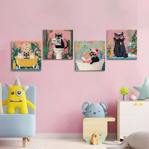ICYANART 4 Pack Cat Diamond Art for Kids, Cat Diamond Art Kids Easy 6x6Inch - Image 2