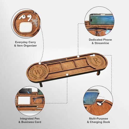 Ships Next Day, Personalized Wood Desk Organizer, Custom Phone & Tablet Stand, Engraved Wood Office Accessory, Custom Docking Station, Custom Organizer Gift - Image 6