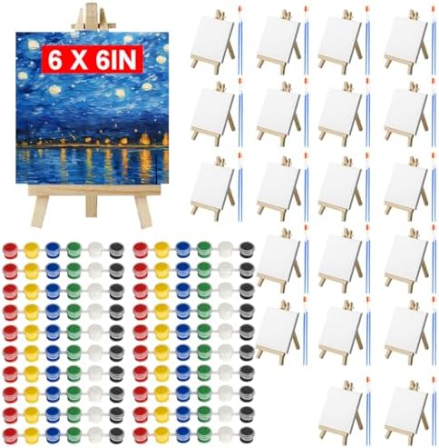 20 Set Mini Canvas Painting Kit, Mini Canvas with Easel and Paint Set by Jaoruizer