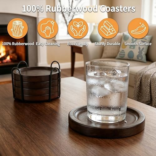 Wood Coasters for Drinks Set of 4 with Holder, Minimalist Table Decor - Image 2