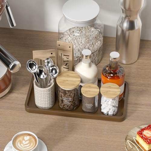 Weenson Bathroom Vanity Tray for Soap Dispenser, Perfume, Makeup, Dresser Jewelry, Decor, Candle, Bamboo Kitchen Tray for Counter Coffee Spice Salt Brown Toilet Tank Tray11.81”L x 6.1”W x 0.79”H - Image 4