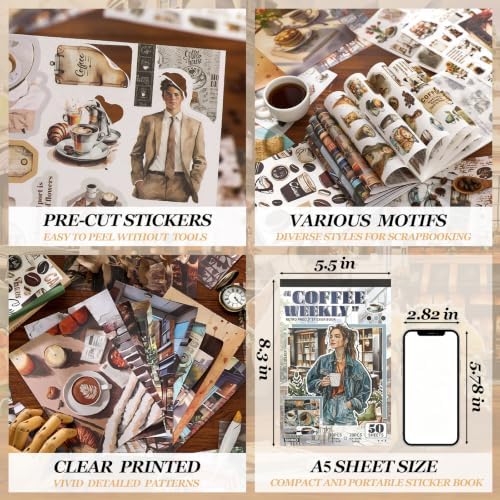 500+ Washi Stickers for Scrapbook Supplies,Coffee Aesthetic Scrapbook Paper - Image 5
