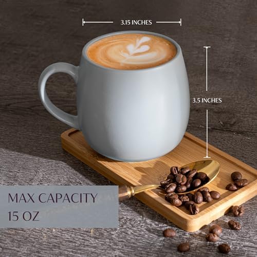 Ava Nord Ceramic Coffee Mugs Set of 6, 14oz - Modern Scandinavian Aesthetic Cup- Microwavable Stoneware Coffee Cups with Comfortable Handle - Tea Mug Set for Latte, Cappuccino, Soup - Soft Sage Green - Image 3