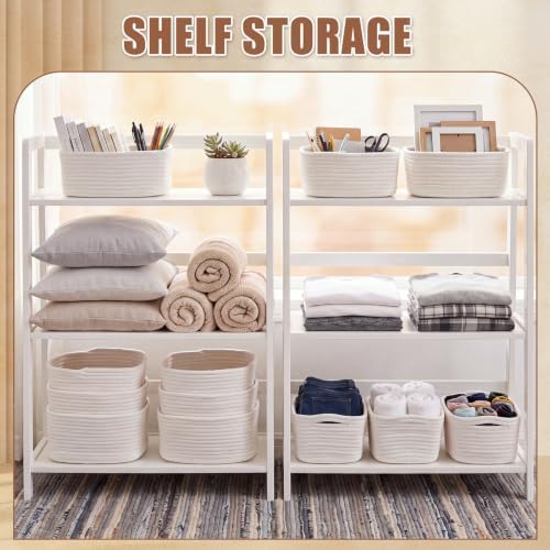 Yinkin 12 Pack Small Storage Basket Cute Natural Cotton Rope Woven Basket Tiny Boho Decorative Toy Storage Bin Gift Baskets for Home Organizing, Closet, Shelf, Nursery, Bathroom (Rectangle,White) - Image 5