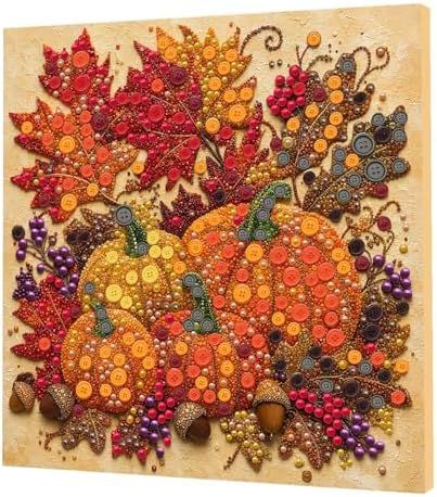 Framed Button Art Kit 11.8" DIY Mosaic Craft for Adults(Maple Pumpkin) by Unknown