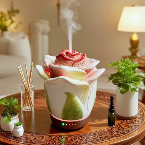 Ceramic Hand-Painted Rose Essential Oil Diffuser ，80 ml Timers Night Lights and Auto Off Function Home Office Humidifier (Champagne) by Minigift