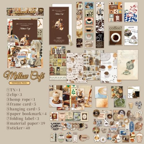 Qudarrso Vintage Junk Journal Kit, Coffee Theme Scrapbook Supplies with Notebook, Stickers, Ephemera Paper and Tags, Retro Cafe DIY Craft Supplies for Adults Scrapbooking and Junk Journaling - Image 3