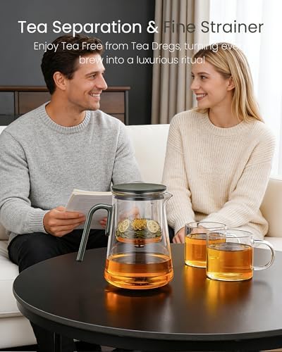 ZENS Magnetic Glass Infuser Teapot with 2 Cups for Loose Tea Steeper, 34oz - Image 6