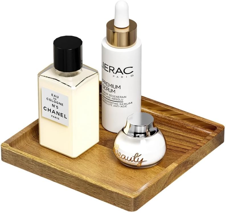 WEENSON Square Acacia Wood Bathroom Vanity Tray for Soap Dispenser, Toiletries, Makeup, Perfume, Decor, Kitchen Tray for Counter Salt Spice, Toilet Tank Tray for Candle, Nightstand 7.9"x7.9" by Weenson