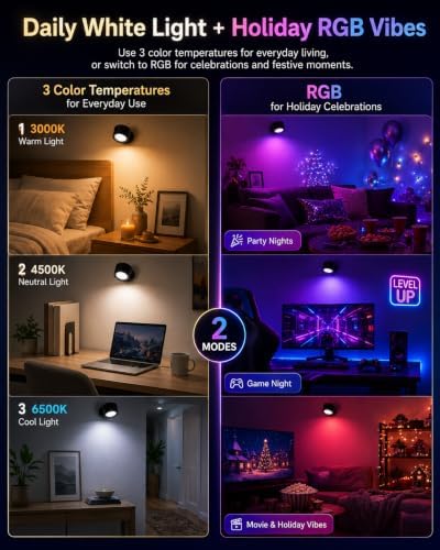 RGB Wall Sconces, Rechargeable Magnetic Lights with Remote, 3 Pack - Image 4
