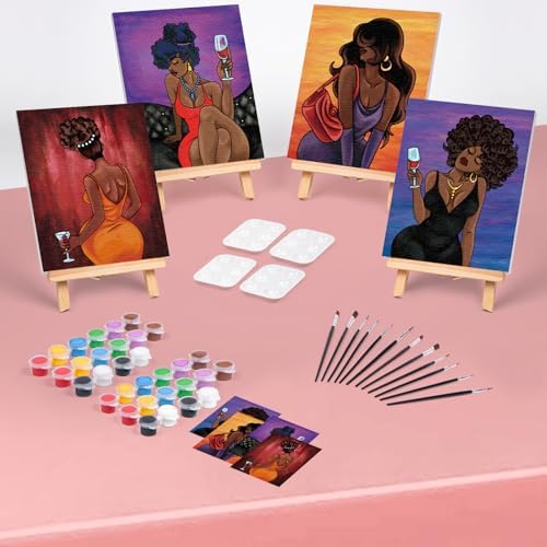 4 Pack Sip and Paint Kit for Adults Pre Drawn Canvas for Painting Pre Printed Stretched Canvas DIY Art Party Set Date Night Girls Game (Chic Lady,8x10 Inches) - Image 2