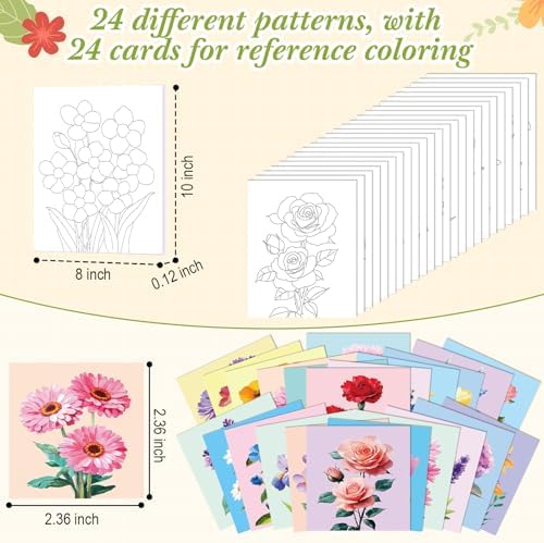 Sherr 24 Pcs Pre Drawn Canvas for Adult, Flower, 8 x 10 Inch - Image 3