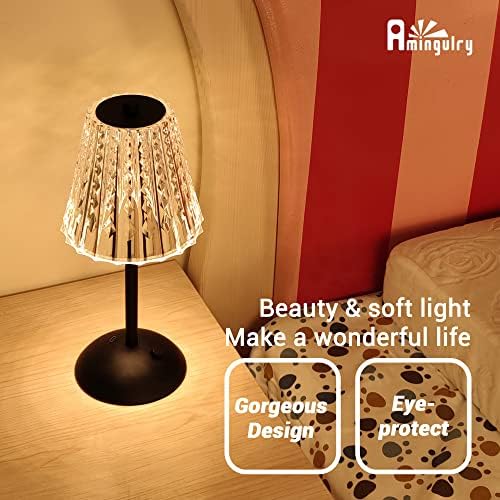 Cordless Table Lamp, 4000mAh Rechargeable Battery Operated Lamp, 3 Color Modes & Stepless Dimmable LED Touch Lamp, Portable Crystal Metal Beside Lamps for Bedroom Restaurant Outdoor(Black) - Image 4