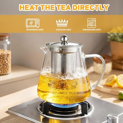 Glass Teapot with Stainless Steel Infuser, Borosilicate Glass Tea Maker, Stovetop Safe (550ML) - Image 2