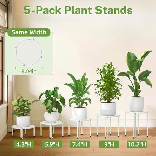 iDavosic.ly 5-Pack Metal Plant Stands for Indoor Outdoor, 10'' Small, White - Image 2