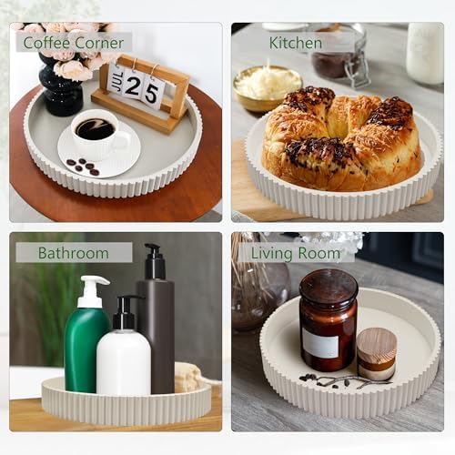 Round Decorative Tray for Coffee Table Decor, 11.8in Cream White Decorative Serving Tray for Kitchen Counter,bandejas decorativas, Wooden Serving Tray for Party - Image 4