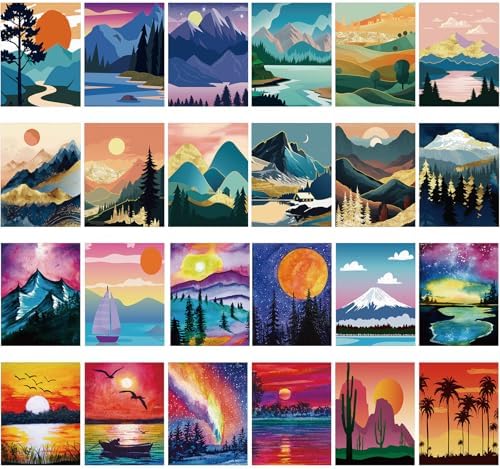 Sherr 24 Pcs Pre Drawn Canvas for Adult, Mountain, 8 x 10 Inch by Sherr