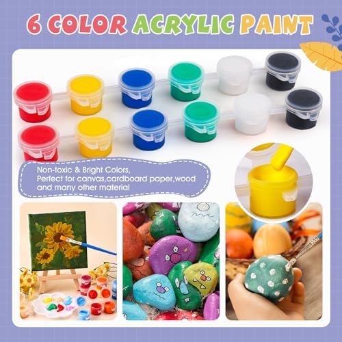 ESRICH 6 Set Mini Acrylic Paint Kit, Mini Stretched Canvas with Easel - Image 5