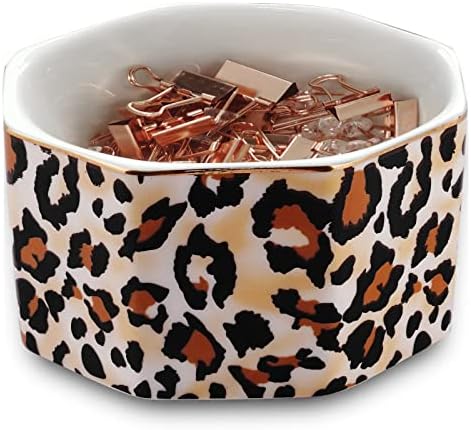 Ceramic Paper Clip Holder Gold Line Paper Clip Dispenser Organizer for Desk Cute Leopard Office Binder Clip Holder Bobby Pin and Hair Clip Holder Gift for Office Brown - Image 2