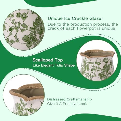 Ceramic-Planters-for-Indoor-Plants with Saucer, 6 inch Vintage Ice Crack Glaze Plant Pots with Drainage Holes, Decorative Flower Pots for Outdoor Garden Home Decor, Tuscan Pot for Plant - Image 5