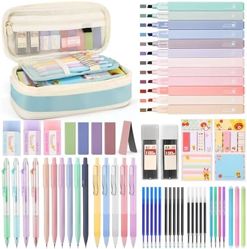 DazSpirit 62PCS Aesthetic Stationery Set with Foldable Pencil Case, Blue by DazSpirit