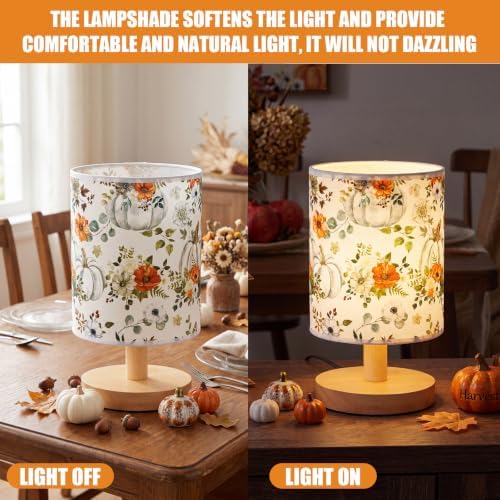 VIHOSE Fall Bedside Table Lamp Table Lamp Autumn Vintage Nightstand with Linen Fabric Shade Solid Wood Base Decoration for Kids Living Room Bedroom Desk Dorm - Image 6