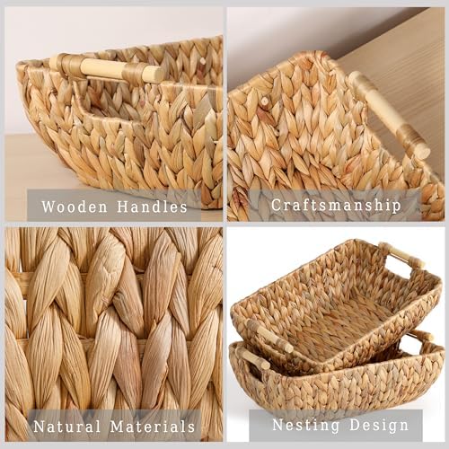 Water Hyacinth Storage Baskets with Wooden Handles，Large Wicker Baskets for Organizing Set of 2 - Image 4