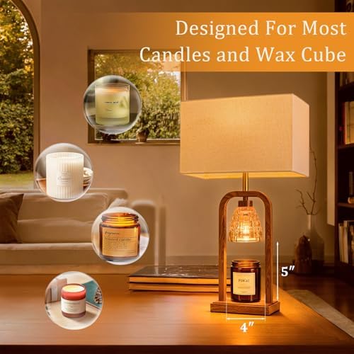 PoKat Electric Candle Warmer Lamps Gold, Lamp Candle Warmers with Timer Dimmer, Wax Light Warming Table Lamps Set of 2 for Jar Candles, Modern Bedside Lamp for Home Decor Living Room, Bulb Included - Image 5