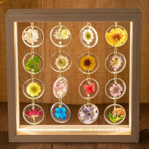 SMUK Handmade Dried Flower LED Desk Lamp, 3 Way Dimmable Cute Pressed Flower Bedside Lamp with Wooden Frame for Desk, Table, Bedroom, Living Room, Office, Aesthetic Cute Table Lamp by SMUK