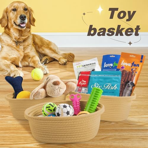 Pro Goleem Small Woven Basket with Gift Bags and Ribbons Durable Baskets for Gifts Empty Small Rope Basket for Storage 12"X 8" X 5" Baby Toy Basket with Handles, Khaki - Image 6