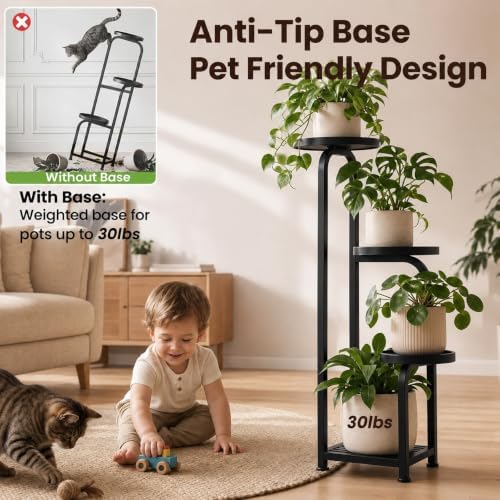 TOSKING 4-Tier Square Corner Plant Stand Indoor Outdoor, Anti-Tip, Black - Image 4