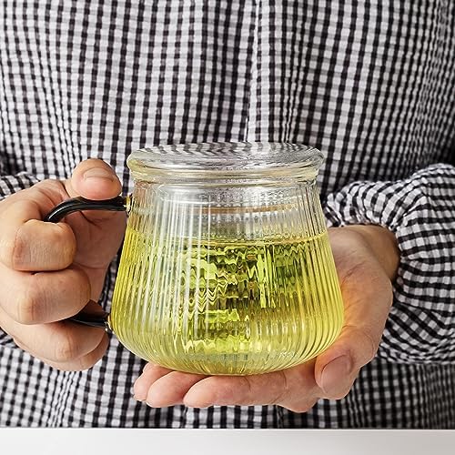 Glass Tea Infuser Cup with Lids and Handle for Blooming & Loose Leaf, 14oz - Image 3