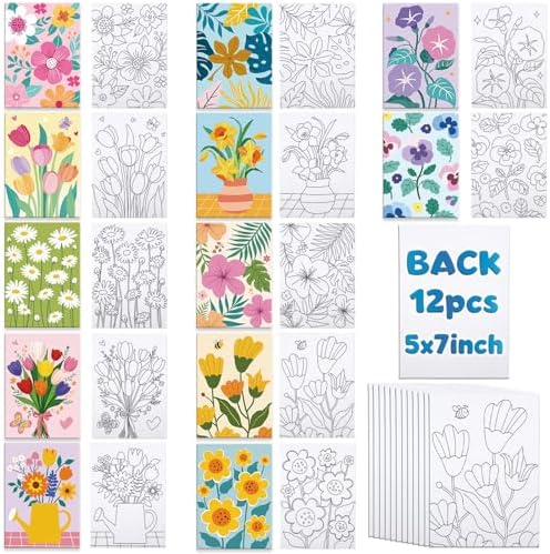 Louise Maelys 5x7 Inch Pre Drawn Canvas to Paint,12 Packs Floral Theme by LouiseMaelys