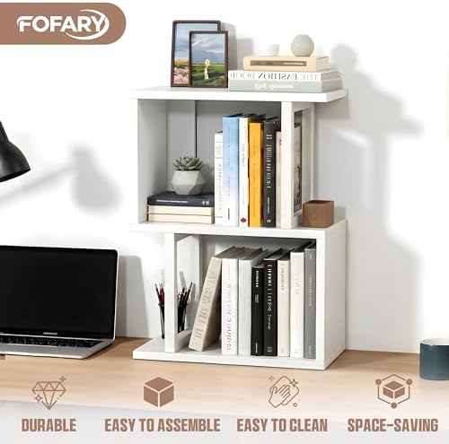 Desk Shelf Organizer, Small Desktop Bookshelf Wood, White - Image 2