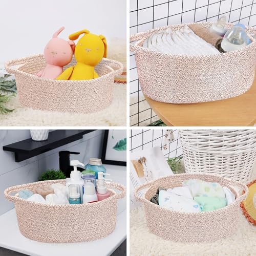 ABenkle Small Basket with Handles, Boho Decorative Rope Woven Dog Cat Toy Storage Bin Shelf Storage Organizer, Easter Christmas Gift Basket, 12"x8"x5" - Image 5