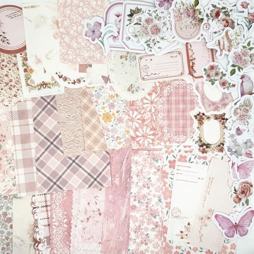 100PCS Vintage Floral Scrapbook Paper,Textured Paper Assorted Set by Koolemon