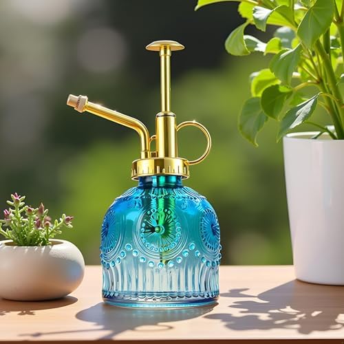 Glass Plant Mister Spray Bottle, 230ML Vintage Plant Spritzer, Succulent Watering Bottle Glass with Top Pump, Small Plants Sprayer Watering Can for Indoor Outdoor House(Blue and White) - Image 4