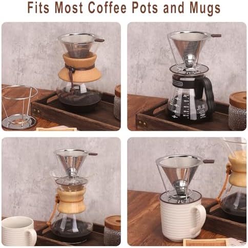 Pour Over Coffee Dripper, MISETTO Stainless Steel Filter,Easy to Clean Paperless pour over coffee maker,Reusable Filter,Cone Dripper with Removable Cup - Image 6