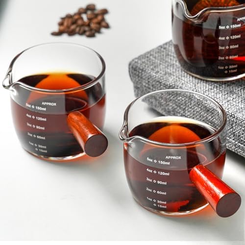 Wooden Handle Graduated Single Mouth Cup 150ml Glass Coffee Cup Glass Graduated Milk Cup Clear Glass By - Image 5