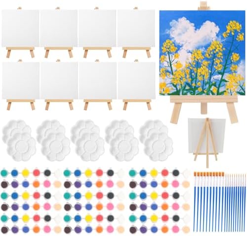 10 Set Canvas Painting Kit, 4 x 4 Inch Canvas Boards for Painting by Sigowal