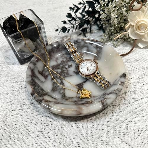 Natural Calacatta Viola Marble Jewelry Tray, 5.5" Round Trinket Dish - Image 3