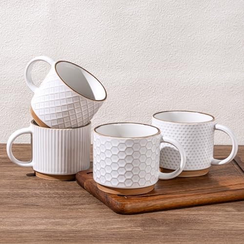 GBhome 15 OZ Stackable Coffee Mugs Set of 4, Ceramic Coffee Cups Set by GBhome