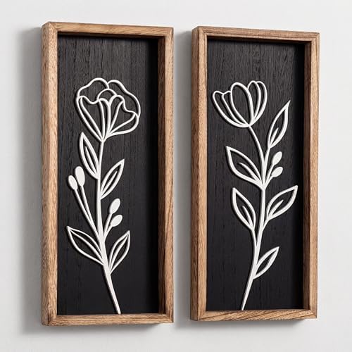 Tide and Tales 3D Black Wall Decor, Set of 2, Moody Botanical Wall Art by TideandTales