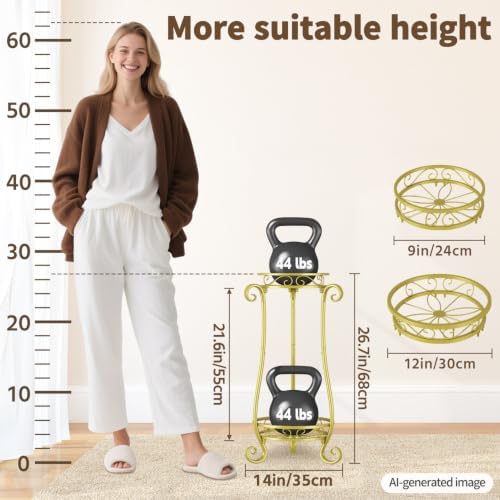 LASZOLA Metal Corner Plant Flower Stand Tall Indoor Outdoor, 2 Tiers Gold - Image 5