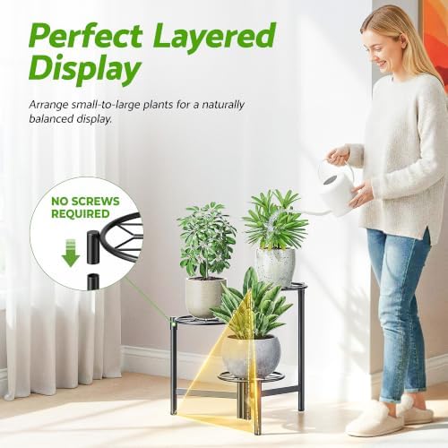Tiered Plant Stand Outdoor 3 Tier Indoor Metal Flower Shelf for Multiple Plants Corner Tall Flower Holders for Patio Garden Living Room Balcony Bedroom Black Diamond - Image 6
