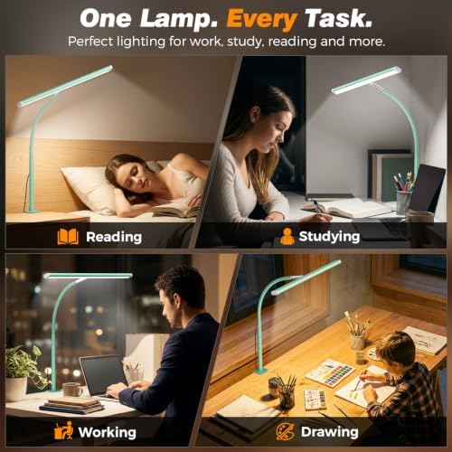Airlonv LED Desk Lamp with Clamp, 17" Stepless Dimming Light, Mint Green - Image 5